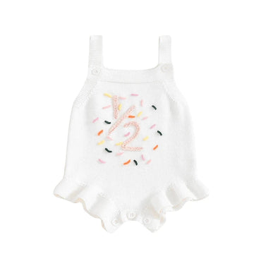 Half Birthday Embroidered Sprinkle Baby Romper White 3-6 M