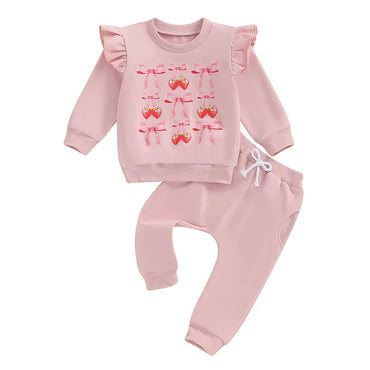 Long Sleeve Strawberries And Bows Toddler Set 3-6 M