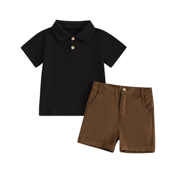 Classic Polo Shirt And Shorts Toddler Set Black & Brown 12-18 M