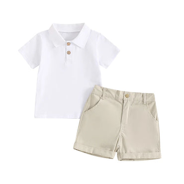 Classic Polo Shirt And Shorts Toddler Set White & Beige 12-18 M