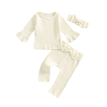 Ribbed Ruffled Sleeve Set Cream 3-6 M