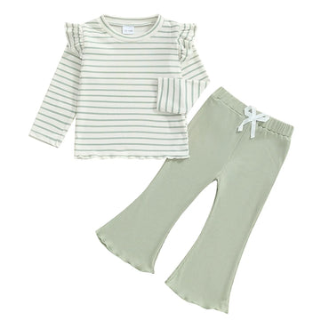 Long Sleeve Striped Toddler Set Green 12-18 M