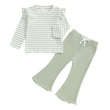 Long Sleeve Striped Toddler Set Green 12-18 M