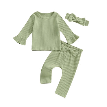 Ribbed Ruffled Sleeve Set green 3-6 M