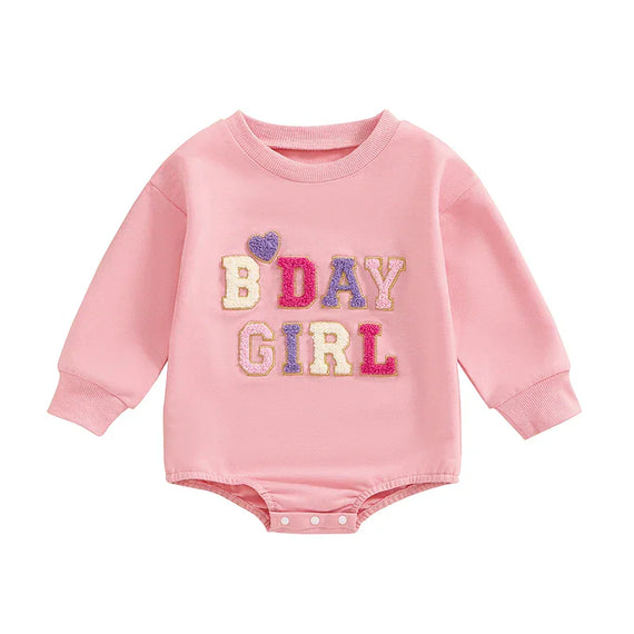 Birthday Chenille Letter Baby Bodysuit Pink 9-12 M