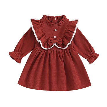 Long Sleeve Corduroy Toddler Dress Brown 12-18 M