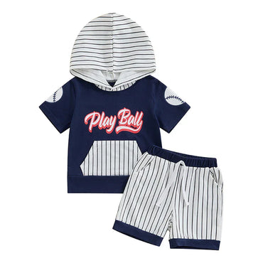 Play Ball Pinstripe Hooded Toddler Set Blue 9-12 M