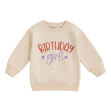 Embroidered Birthday Girl Toddler Sweatshirt Khaki 12-18 M
