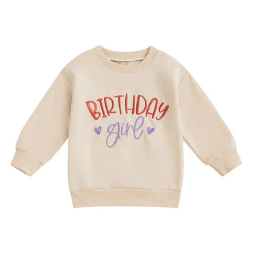 Embroidered Birthday Girl Toddler Sweatshirt Khaki 12-18 M