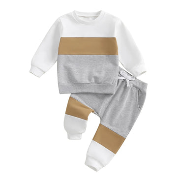Color Block Neutral Long Sleeve Baby Set Gray 3-6 M