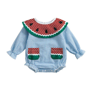 Long Sleeve Watermelon Baby Romper Blue 0-3 M