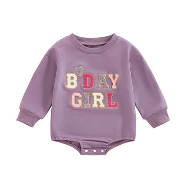 Birthday Chenille Letter Baby Bodysuit Purple 9-12 M