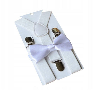 Adjustable Suspender Bow Tie Toddler Set White