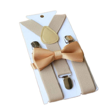 Adjustable Suspender Bow Tie Toddler Set Beige