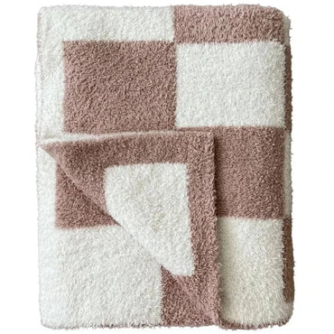 Checkered Plush Blanket Beige