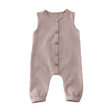 Sleeveless Plaid Baby Jumpsuit Khaki 0-3 M