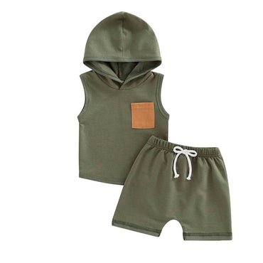 Sleeveless Olive Hooded Baby Set
