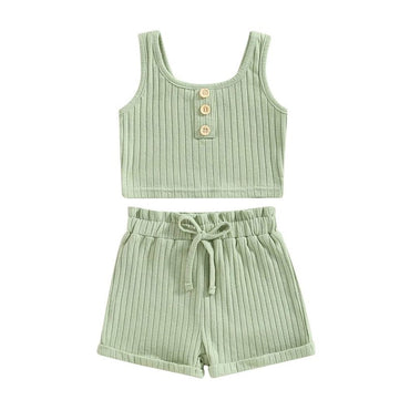 Solid Ribbed Toddler Set Green 9-12 M