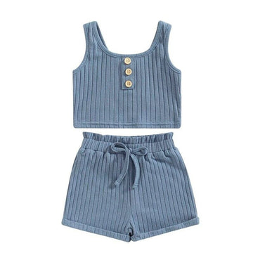 Solid Ribbed Toddler Set Blue 9-12 M