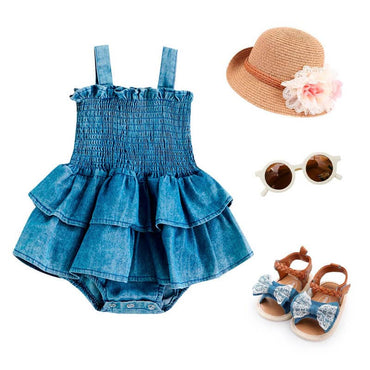 Denim Ruffled Baby Romper