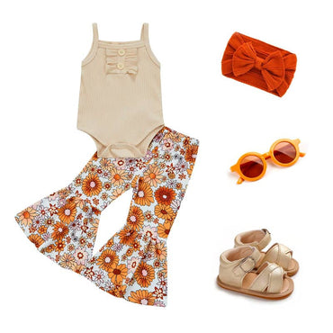 Hippie Floral Flared Pants Baby Set
