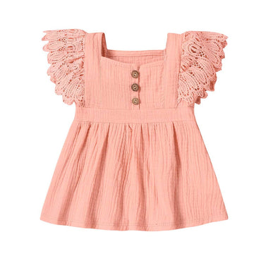 Solid Lace Sleeve Baby Dress Pink 0-3 M