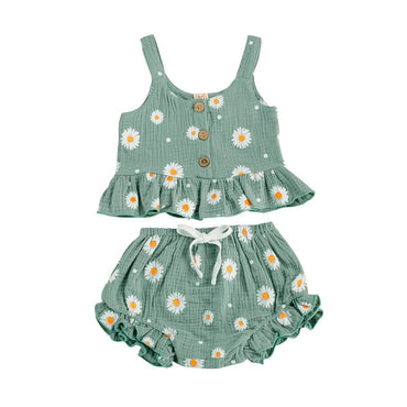 Daisy Ruffled Toddler Set Green 9-12 M