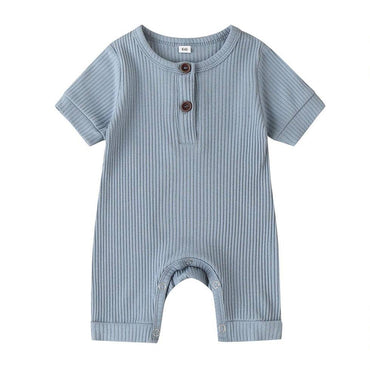 Short Sleeve Ribbed Baby Romper Blue 0-3 M