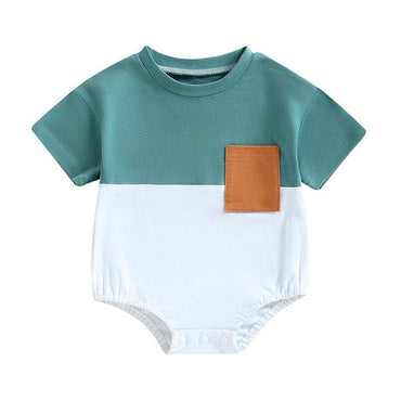 Color Block Pocket Baby Romper Blue 0-3 M