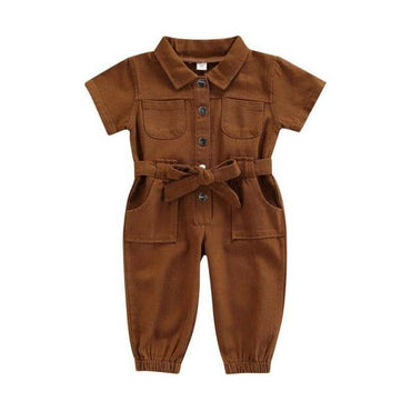 Solid Collar Toddler Jumpsuit Brown 12-18 M