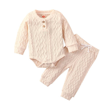 Long Sleeve Solid Knitted Baby Set Beige 0-3 M