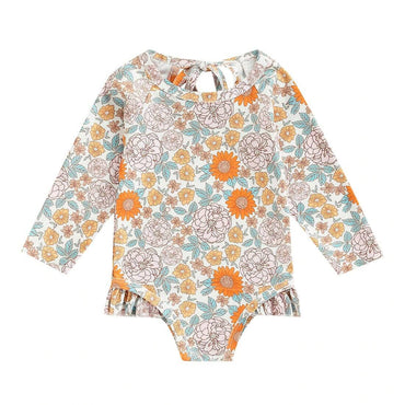 Floral Long Sleeve Toddler Swimsuit