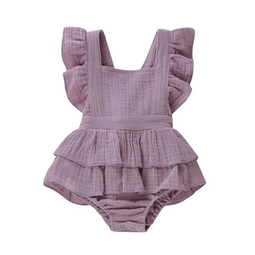 Solid Ruffled Baby Romper Purple 0-3 M