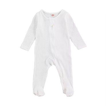 Solid Zipper Footed Baby Jumpsuit White 0-3 M 
