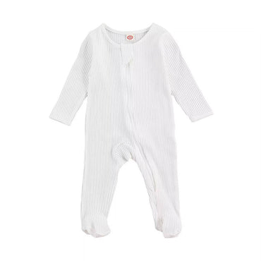 Solid Zipper Footed Baby Jumpsuit White 0-3 M