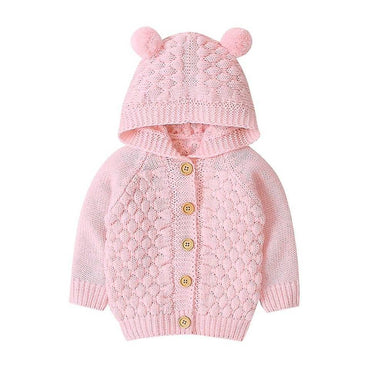 Solid Knit Hooded Baby Cardigan Pink 3-6 M