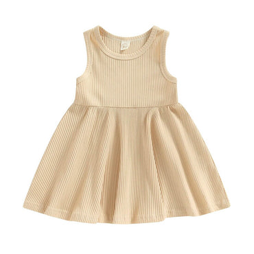 Sleeveless Solid Ribbed Toddler Dress Beige 9-12 M 
