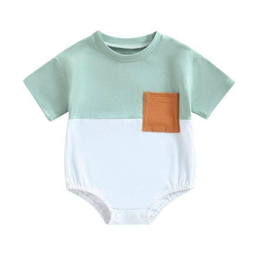 Color Block Pocket Baby Romper Green 0-3 M