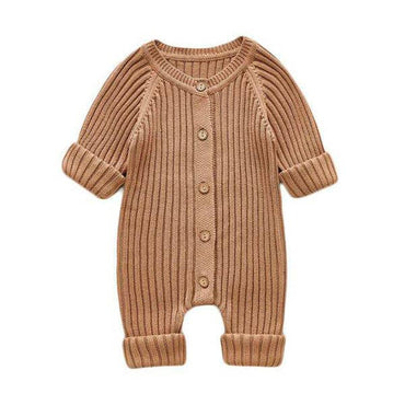 Long Sleeve Knitted Baby Jumpsuit Beige 3-6 M