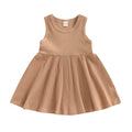 Sleeveless Solid Ribbed Toddler Dress Khaki 9-12 M 
