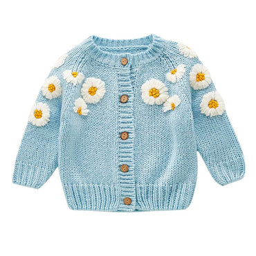 Daisy Knitted Baby Cardigan Blue 3-6 M
