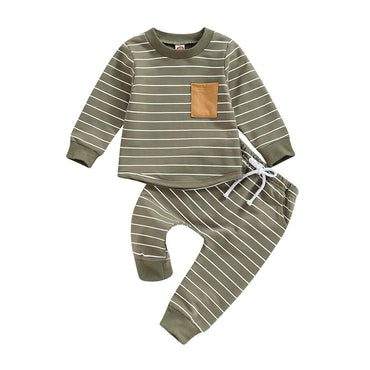 Striped Sweatshirt Baby Set Green Olive 3-6 M