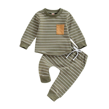 Striped Sweatshirt Baby Set Green Olive 3-6 M