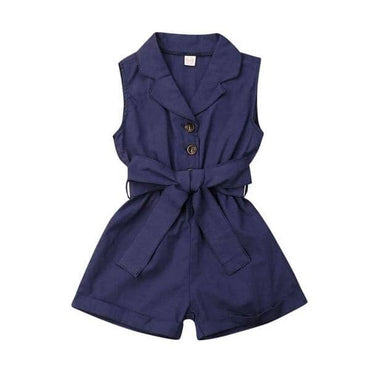Button Down Collar Toddler Romper Navy Blue 2T
