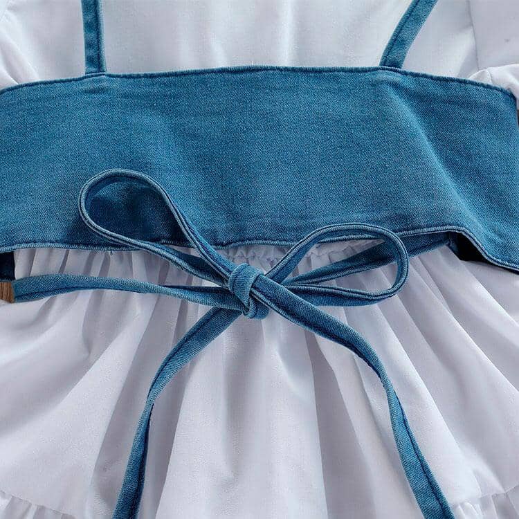 baby girl denim dress with long sleeve white shirt underneath Toddler Girl Denim Vest Short Sleeve White Dress – The Trendy Toddlers