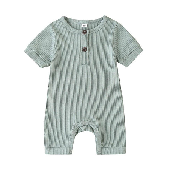 Short Sleeve Ribbed Baby Romper Green 0-3 M