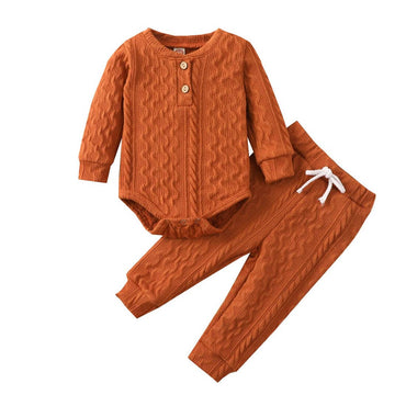 Long Sleeve Solid Knitted Baby Set Burnt Orange 0-3 M
