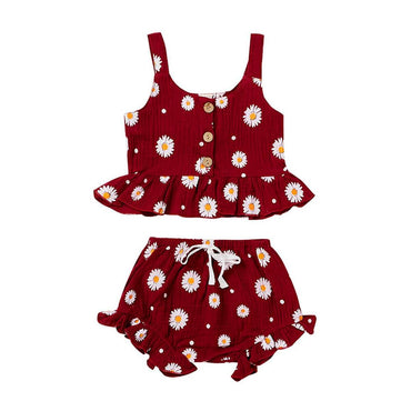 Daisy Ruffled Toddler Set Burgundy Red 9-12 M