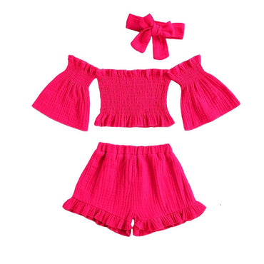 Flare Sleeve Off Shoulder Toddler Set Pink 2T