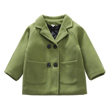 Solid Double Breasted Toddler Jacket Green 3T